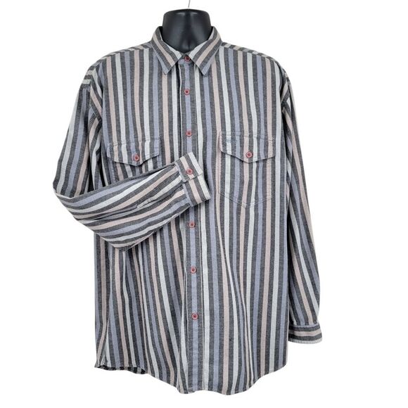 Guess Vintage 90s Men's Gray Striped Butyon Up Shirt Western Grunge Neutral - Picture 1 of 10